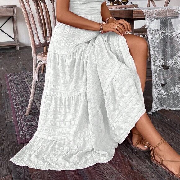 White Casual Women's Ruffle Hem Spaghetti Strap Dress - Picture 5 of 7